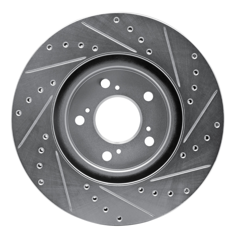 Acura RL Brake Rotor (1) - Front Left - R1 Concepts - Drilled & Slotted - Silver - `05-`12